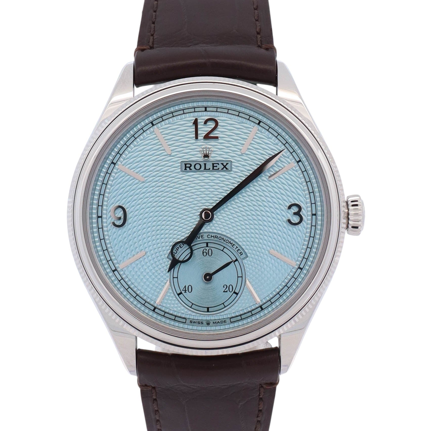 Rolex 1908 Platinum 39mm Ice Blue Dial Watch Ref# 52506