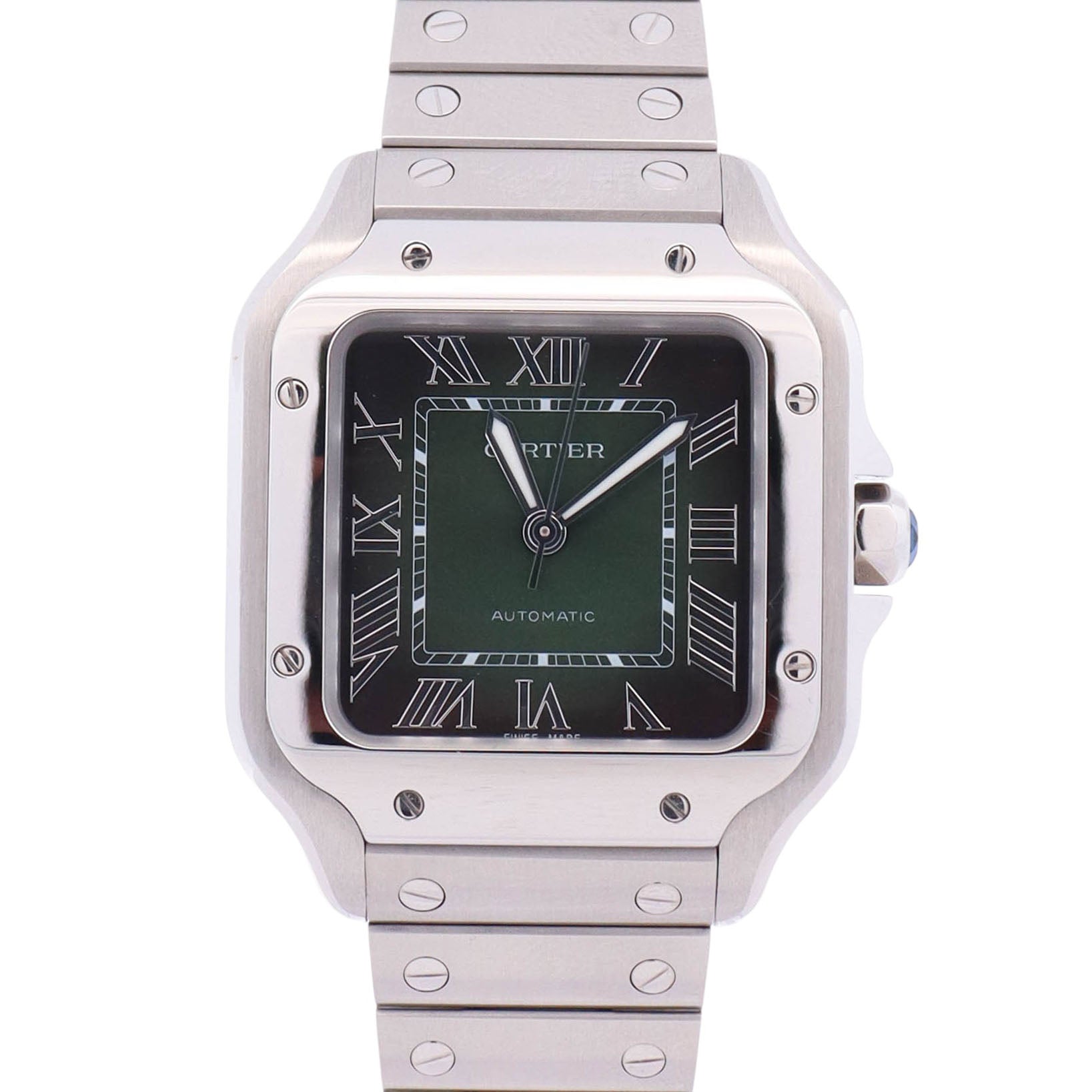 Cartier Santos De Cartier 35x42mm Green Dial Watch Ref# WSSA0061