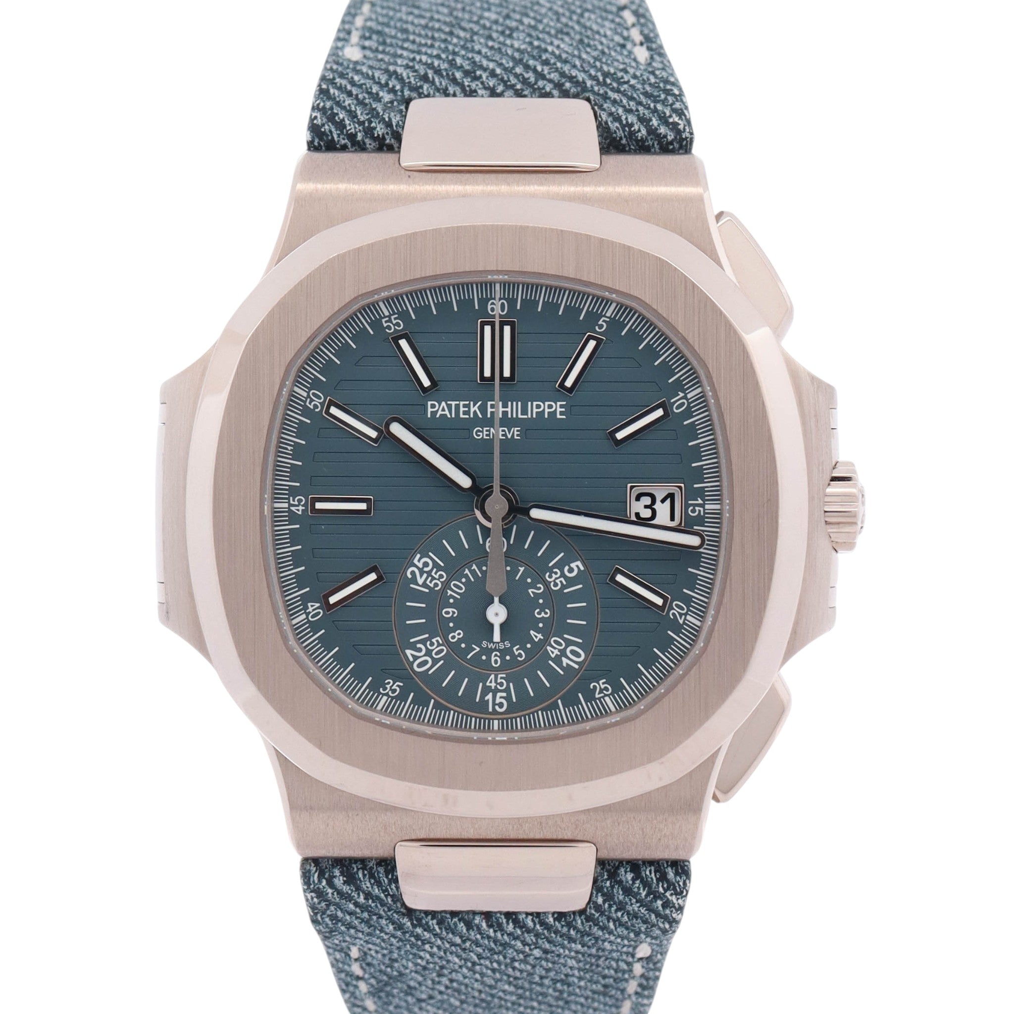 Patek Philippe Nautilus 40.5mm Blue Stick Dial Watch Ref# 5980/60G-001