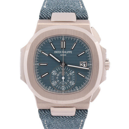 Patek Philippe Nautilus 40.5mm Blue Stick Dial Watch Ref# 5980/60G-001