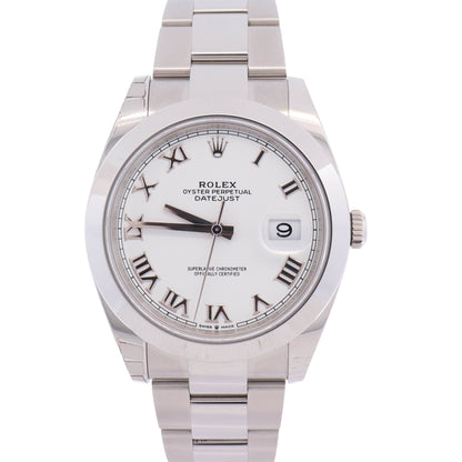 Rolex Datejust 41mm White Roman Dial Watch Ref# 126300