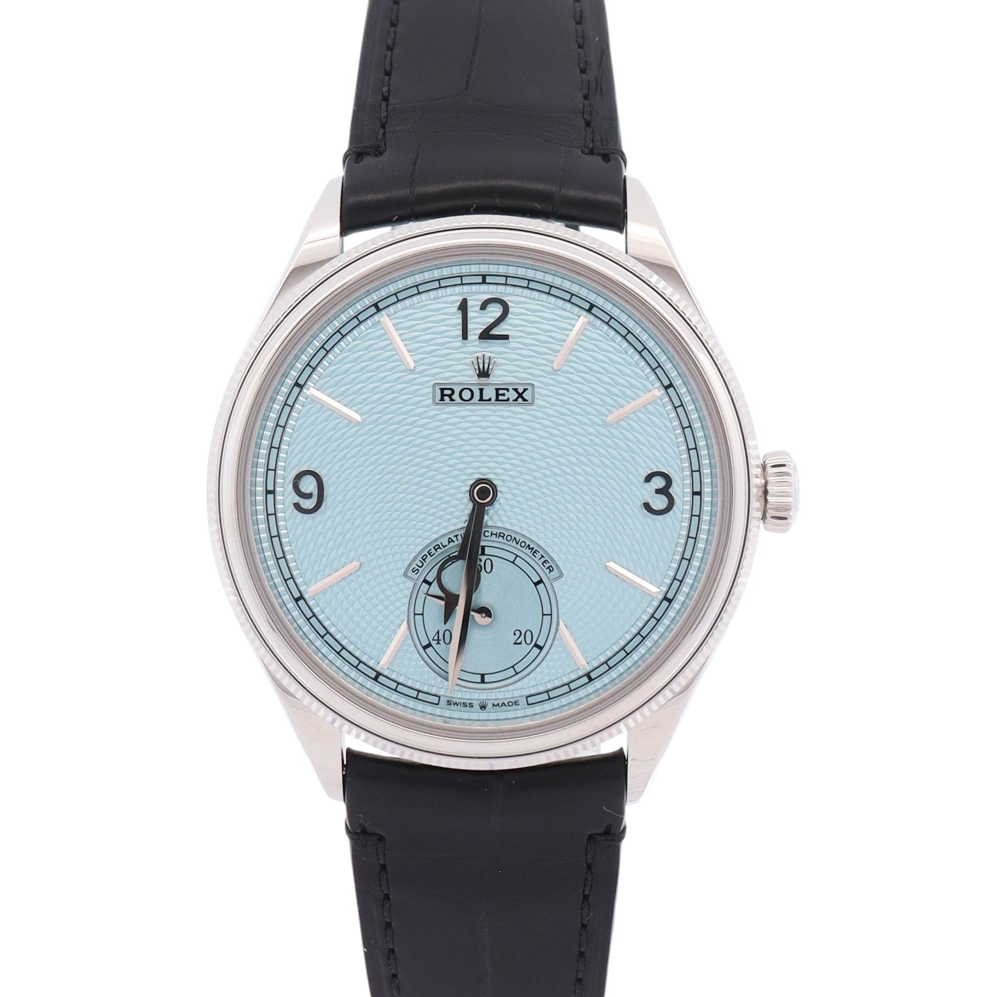 Rolex 1908 Platinum 39mm Ice Blue Dial Watch Ref# 52506