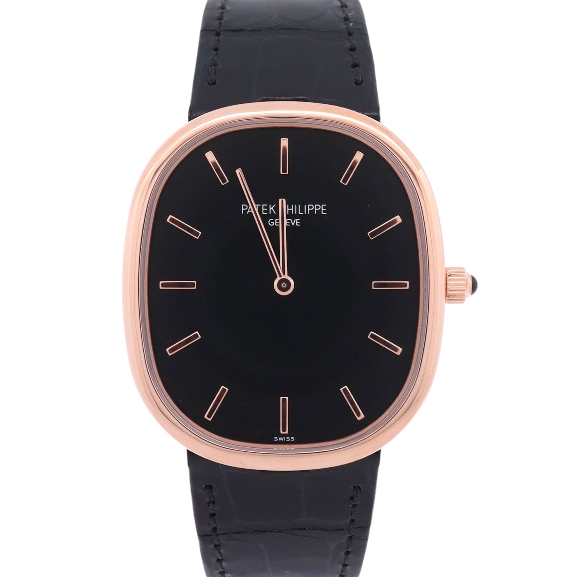 Patek Philippe Golden Ellipse 34.5x39.5mm Black Dial Watch Ref# 5738R-001