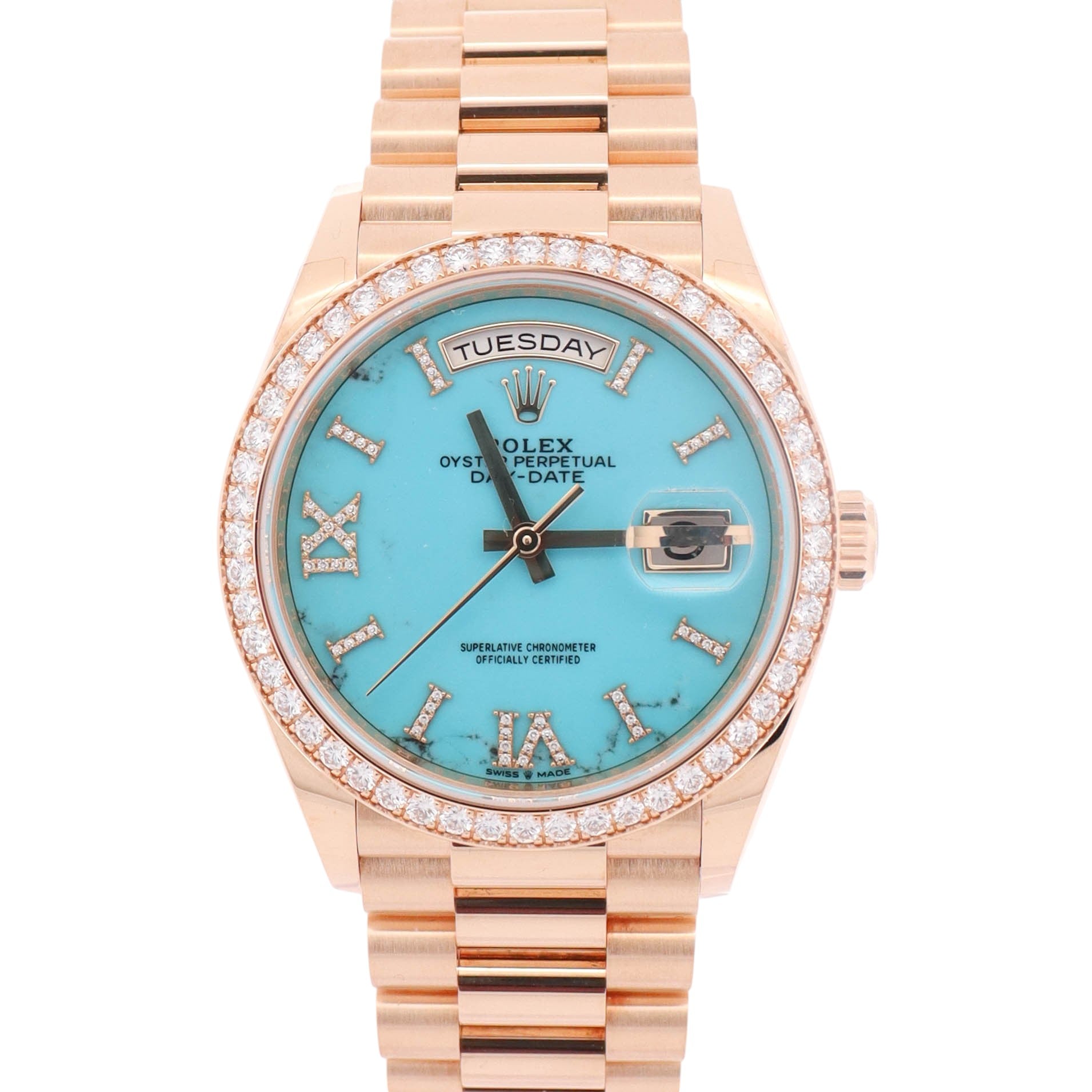 Rolex Day-Date 36mm Turquoise Dial Watch Ref# 128348RBR – Happy