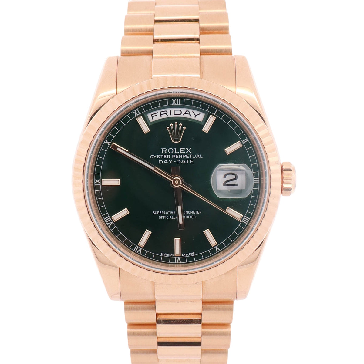 Rolex Day-Date 36mm Green Dial Watch Ref# 118238