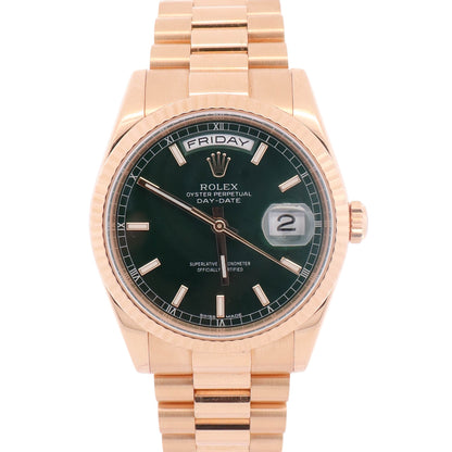 Rolex Day-Date 36mm Green Dial Watch Ref# 118238