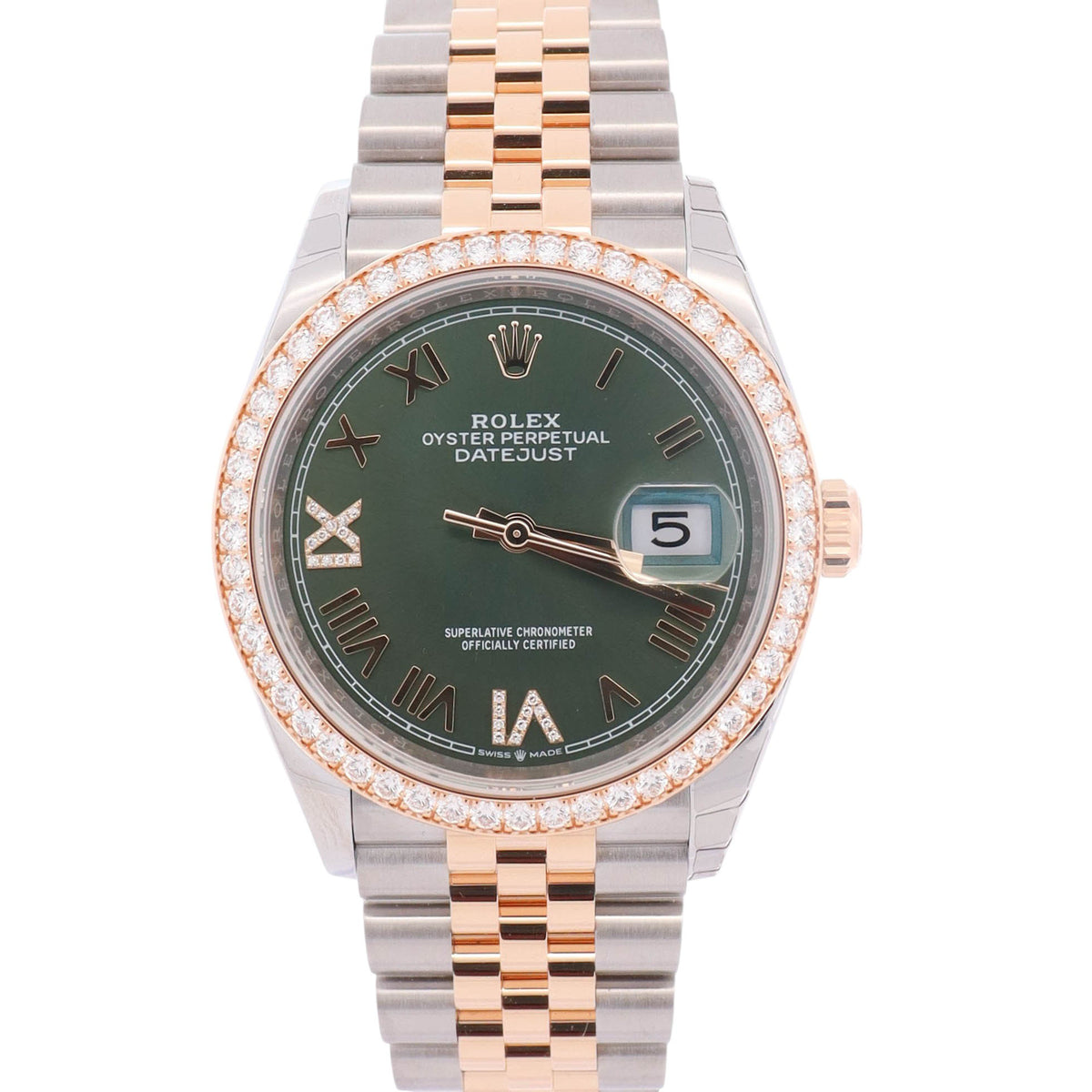 Rolex Datejust 36mm Green Roman Diamond Dial Ref# 126283RBR