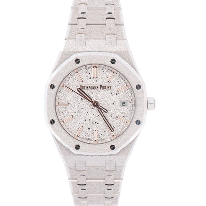 Audemars Piguet Royal Oak Frosted White Gold 34mm Crystal Sand Plated Dial Watch Ref# 77450BC.GG.1361BC.01