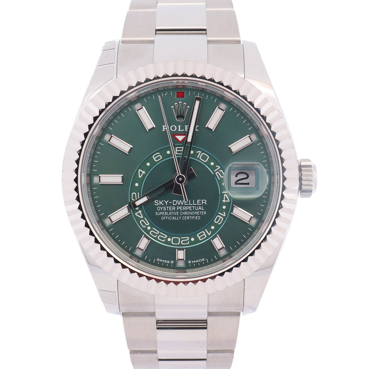 Rolex Sky-Dweller 42mm Green Dial Watch Steel Oyster Bracelet Ref # 336934