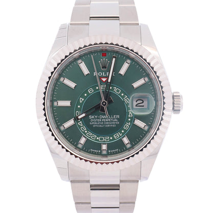 Rolex Sky-Dweller 42mm Green Dial Watch Steel Oyster Bracelet Ref # 336934