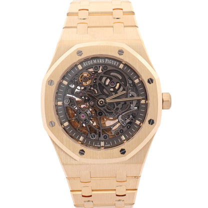 Audemars Piguet Royal Oak Yellow Gold Double Balance Wheel Openwork Dial Watch Ref# 15407BA.OO.1220BA.01