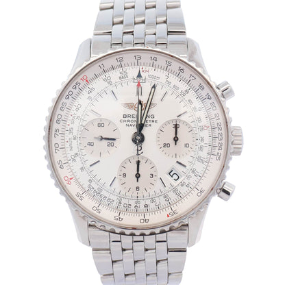 Breitling  Navitimer Stainless Steel 42mm Silver Chronograph Dial Watch Ref# A23322 - Happy Jewelers Fine Jewelry Lifetime Warranty