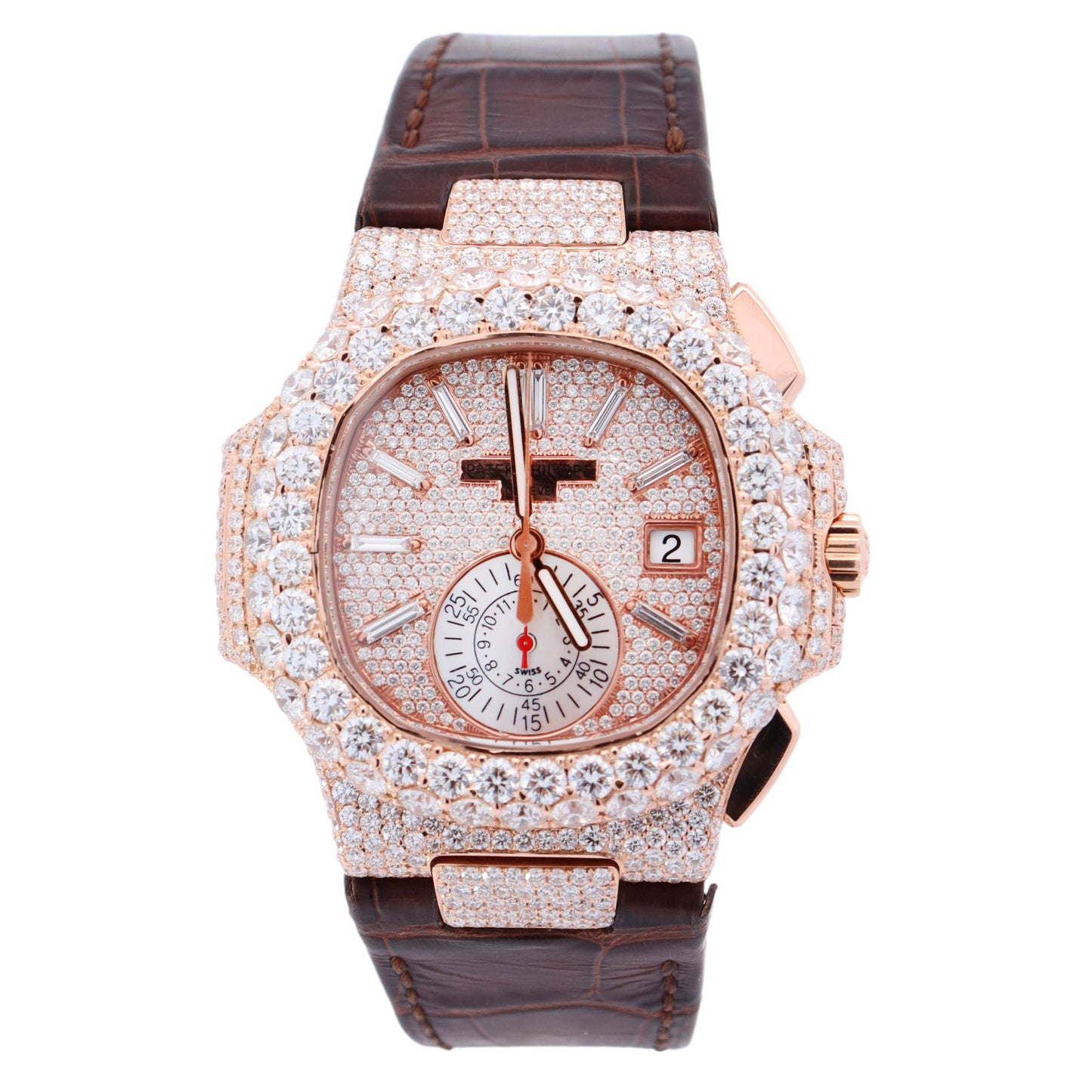 Patek Philippe Nautilus Rose Gold Ice Out 40mm Pave Diamond Dial Watch Reference# 5980 - Happy Jewelers Fine Jewelry Lifetime Warranty