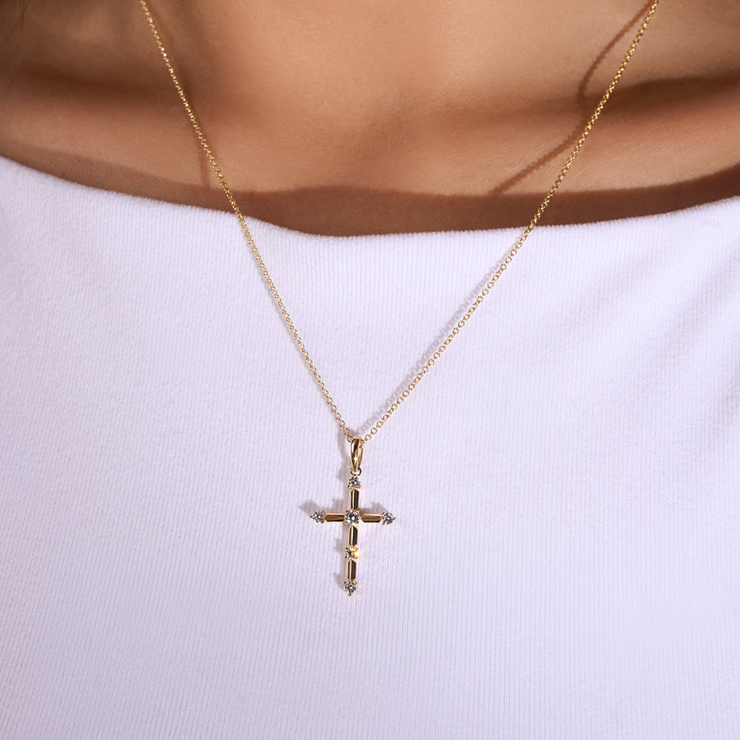 Diamond Axis Cross Pendant Necklace