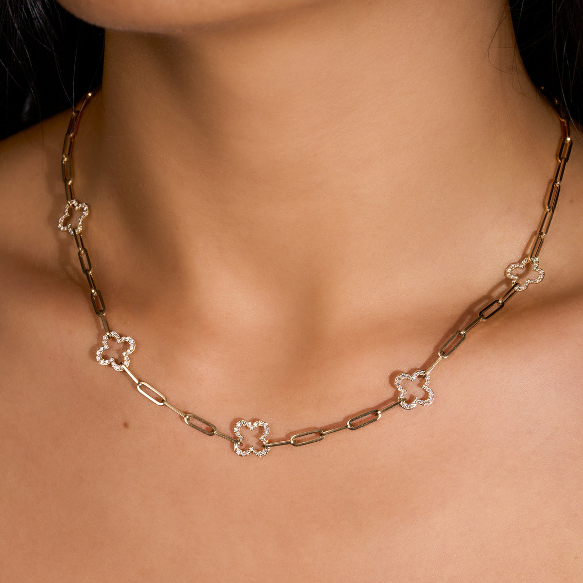 Diamond Clover Linked Up Chain Necklace