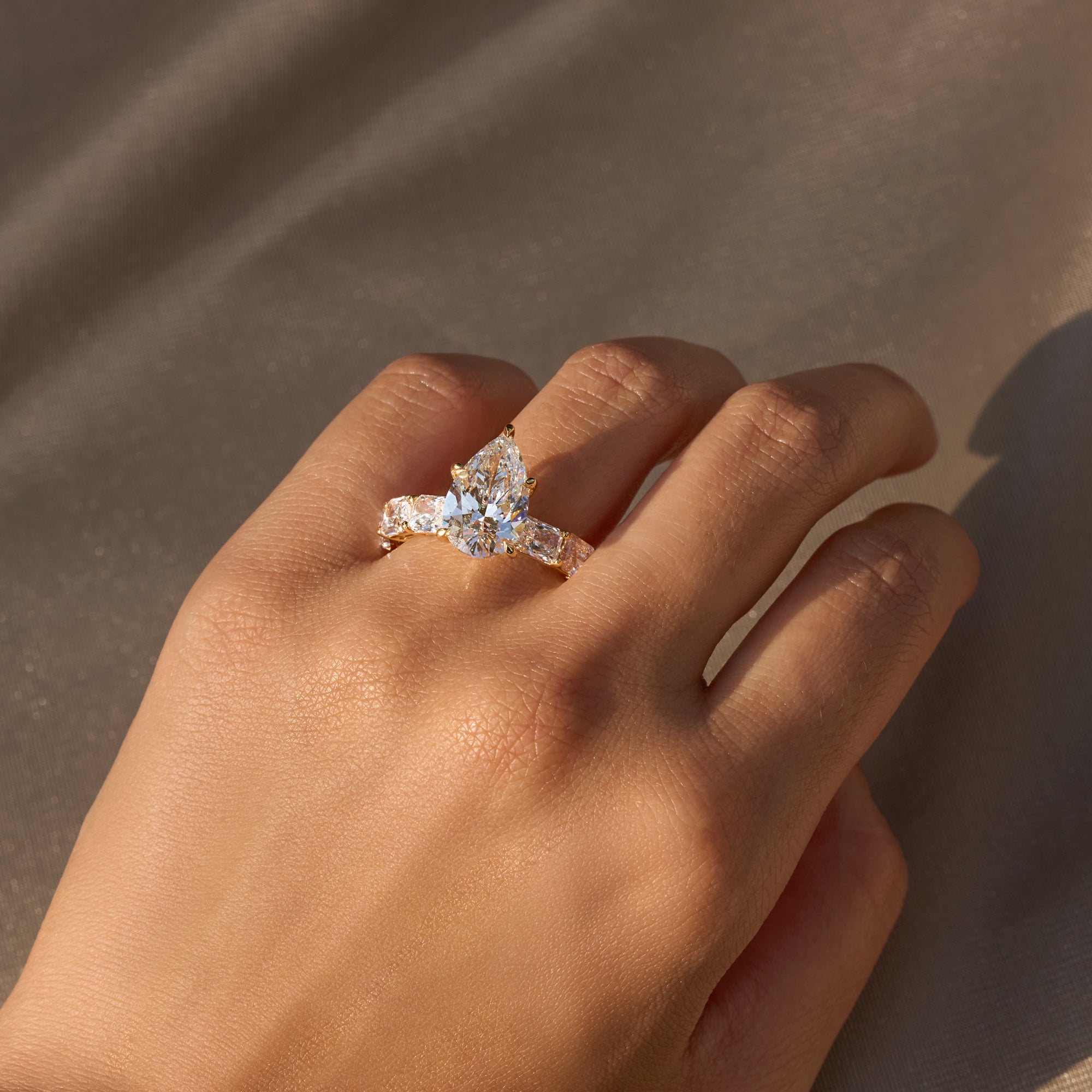 4.01ct Lab Pear Diamond East West Radiant 3/4 Band Engagement Ring