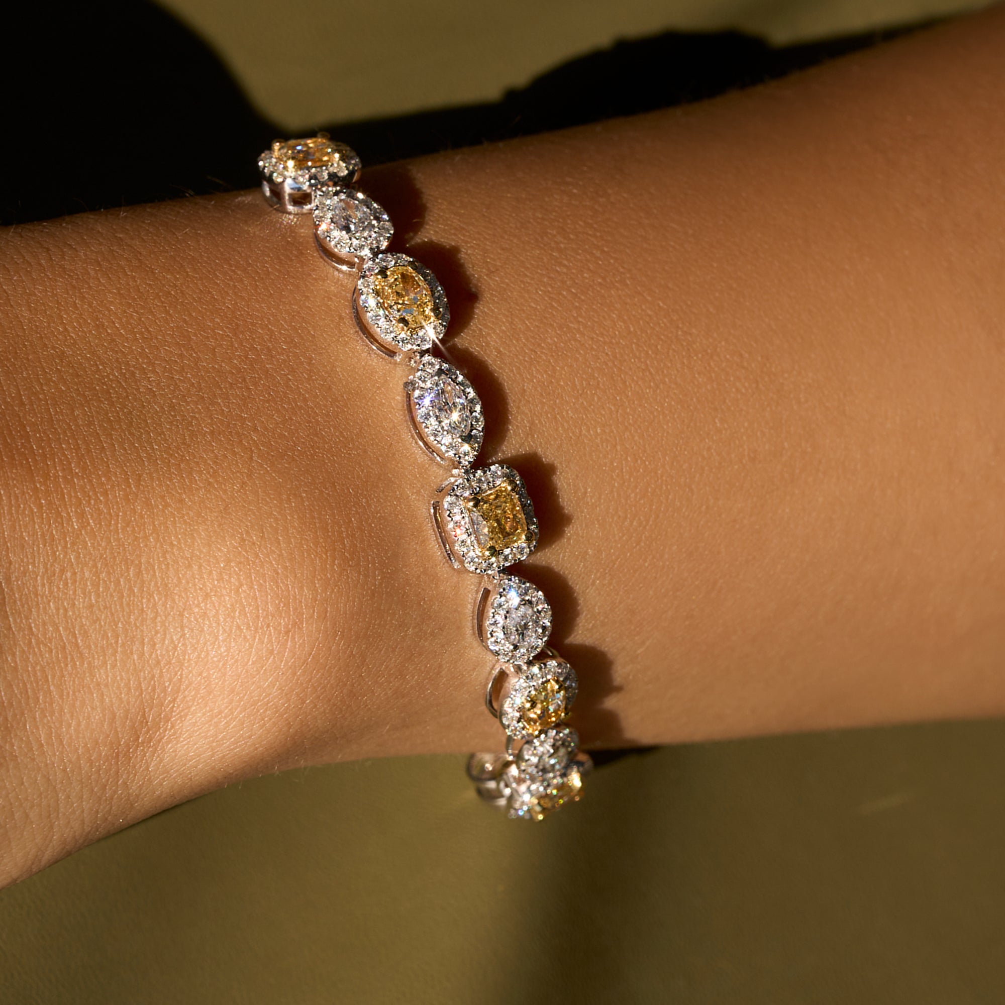 Alternating Multi-Shape Two Tone Tennis Bracelet