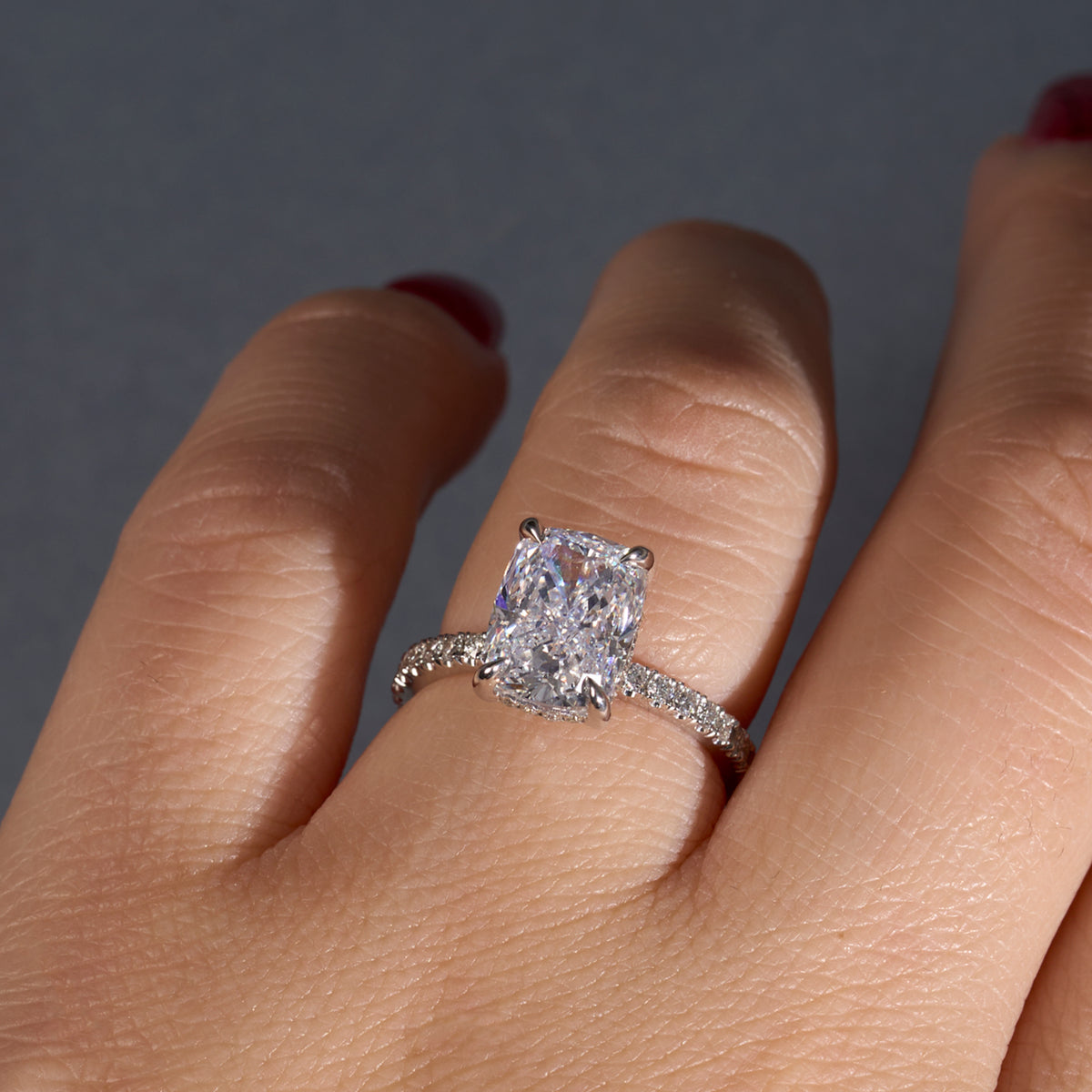 3.51 Cushion Natural Diamond Engagement Ring with Eternity Band