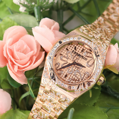 Audemars Piguet Royal Oak 33mm Pink Dial Watch Ref# 67617OR.ZZ.1235OR.01 - Happy Jewelers Fine Jewelry Lifetime Warranty