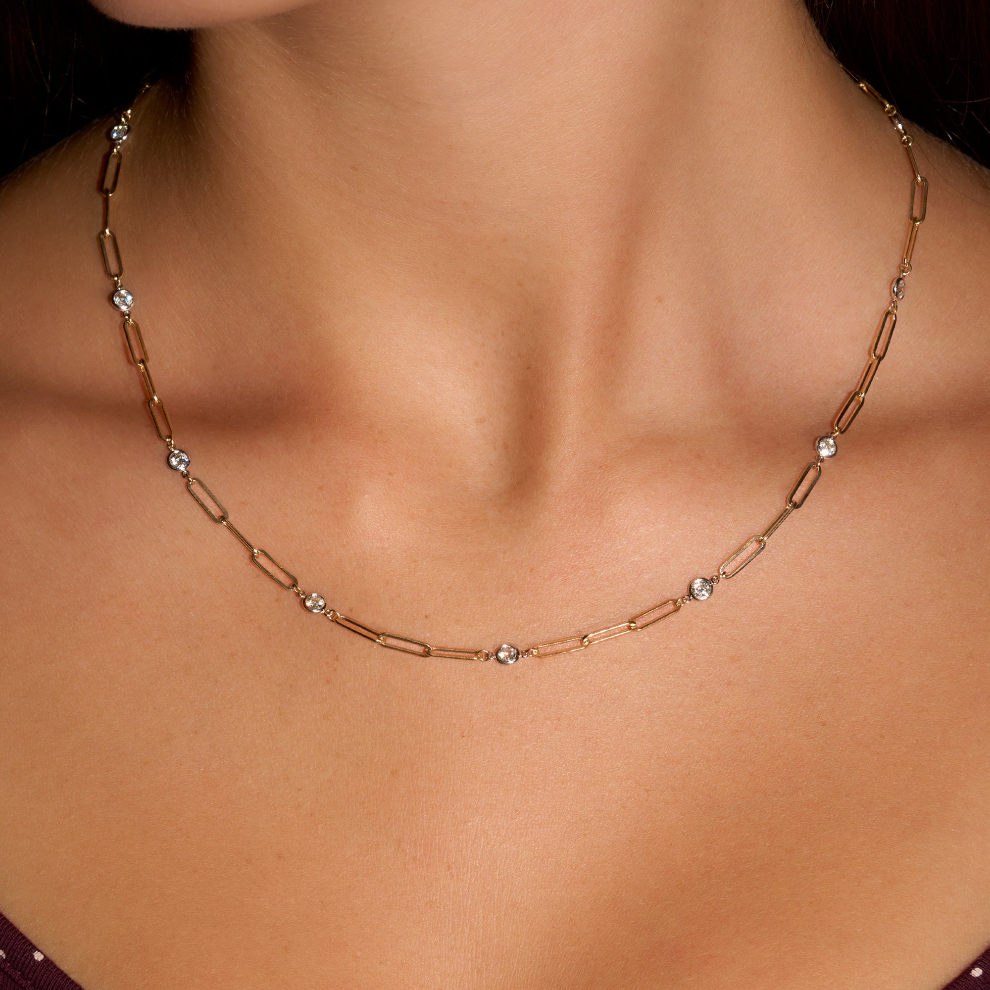 Diamond Bezel Paperclip Necklace