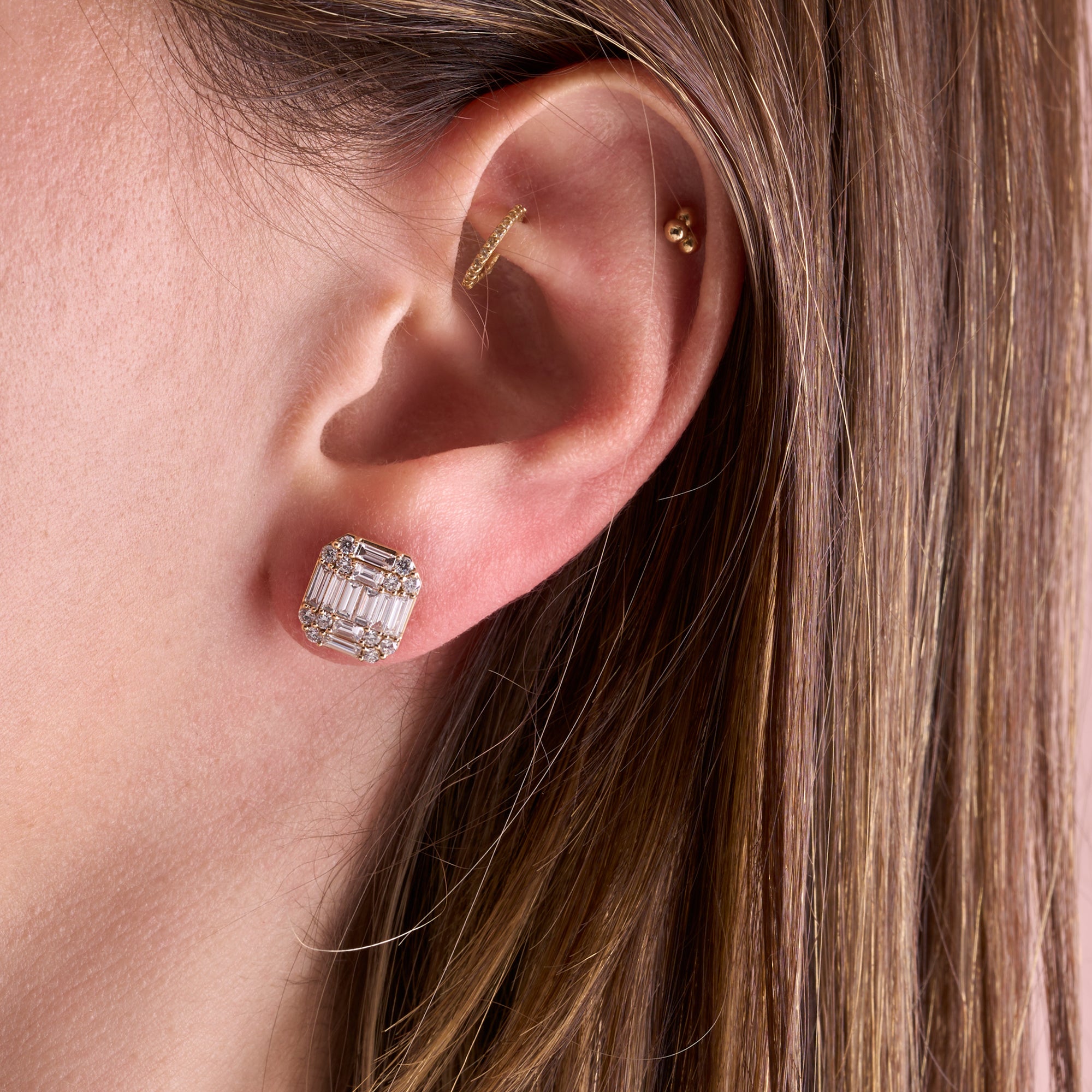 Round and Baguette Stud Earrings - Happy Jewelers Fine Jewelry Lifetime Warranty