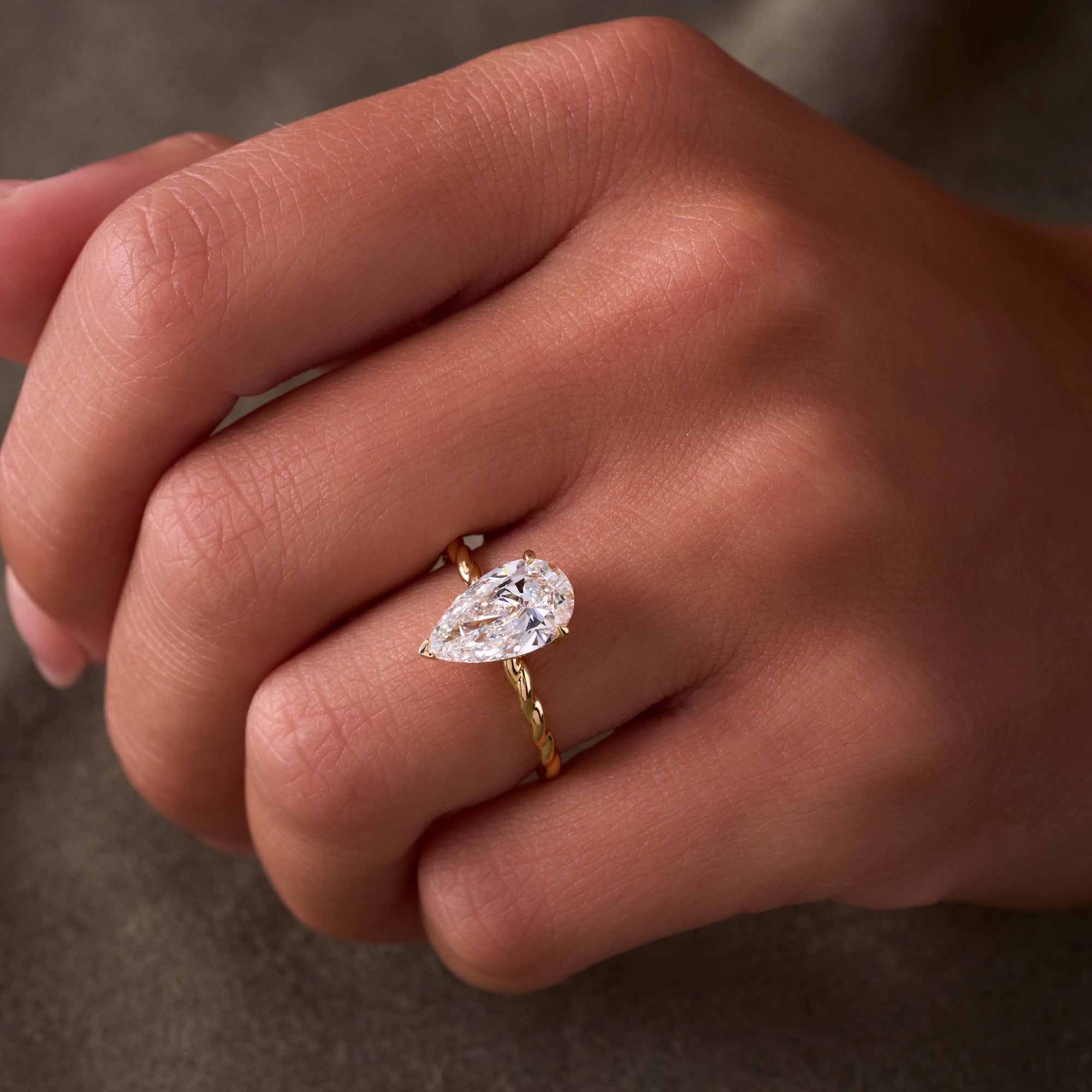 2.01 Pear Lab Diamond Engagement Ring with Solitaire Rope Band