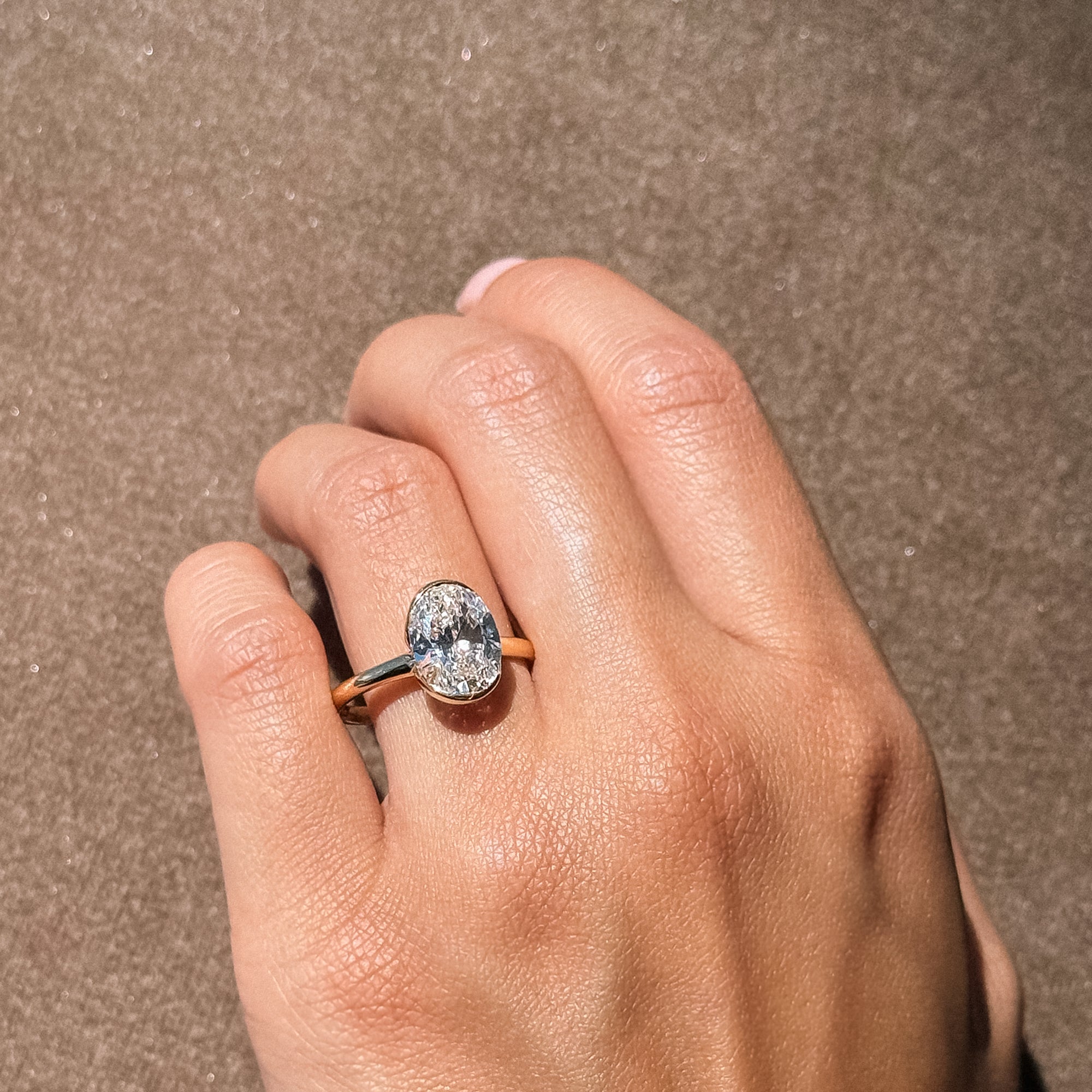 3.03 Oval Lab Diamond Half Bezel Engagement Ring