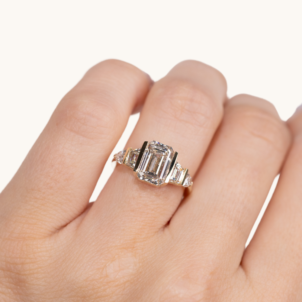 2.58 Emerald Lab Diamond 5-Stone Engagement Ring