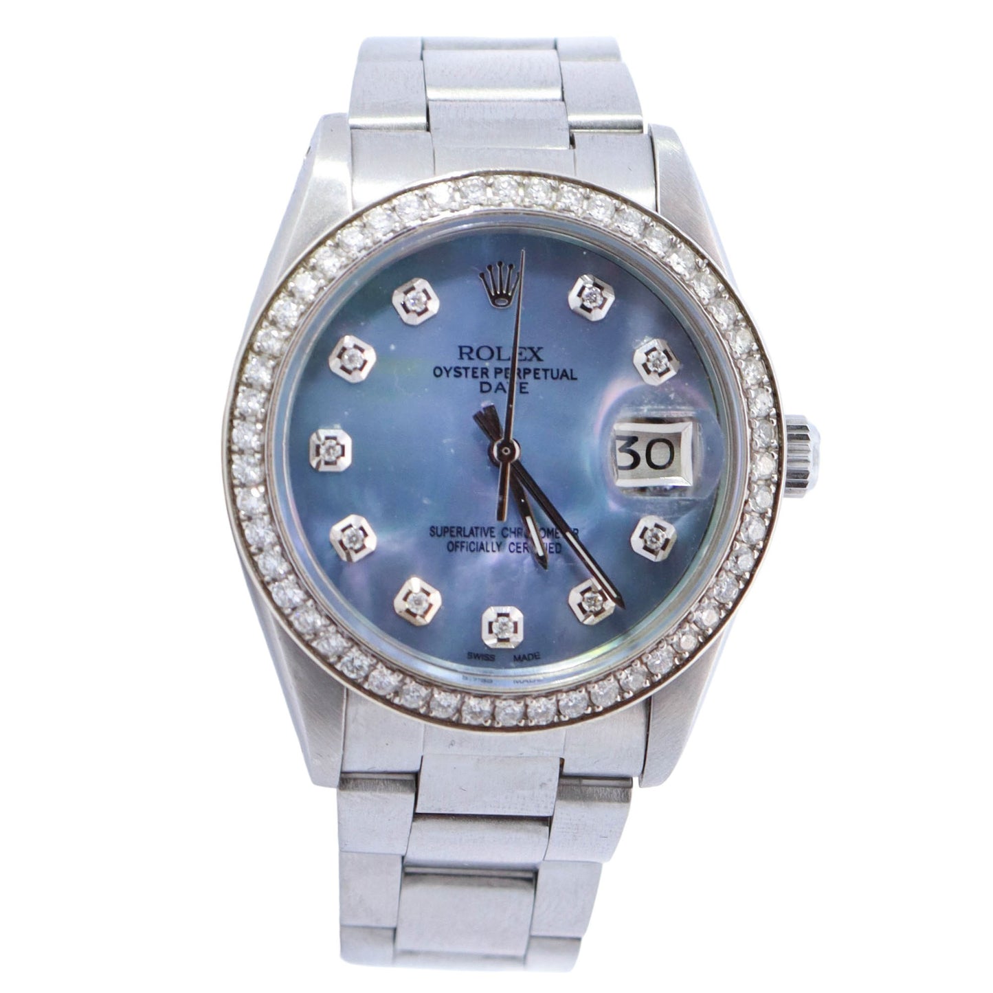Rolex Oyster Perpetual Stainless Steel 34mm Custom Dark MOP Diamond Dial Watch Reference# 6694 - Happy Jewelers Fine Jewelry Lifetime Warranty