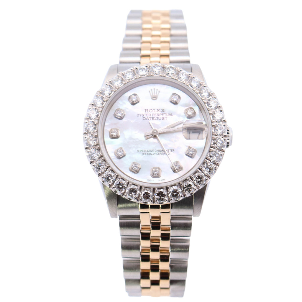 Rolex Datejust Yellow Gold & Stainless Steel 31mm Custom White MOP Diamond Dial Watch Reference# 68274 - Happy Jewelers Fine Jewelry Lifetime Warranty