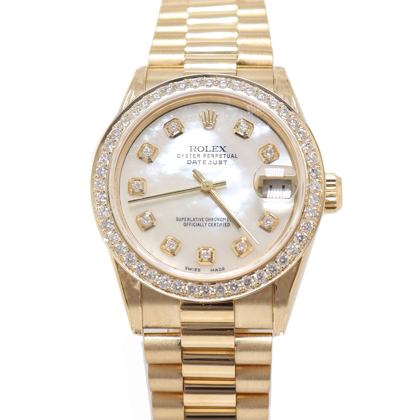 Rolex Datejust Yellow Gold 31mm Custom MOP Diamond Dial Watch Reference# 68278 - Happy Jewelers Fine Jewelry Lifetime Warranty