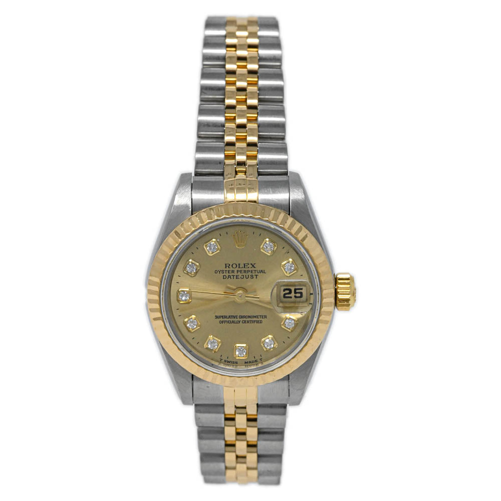 Rolex Datejust Two-Tone Stainless Steel & Yellow Gold 26mm Champagne Diamond Dial Watch Reference #: 69173 - Happy Jewelers Fine Jewelry Lifetime Warranty