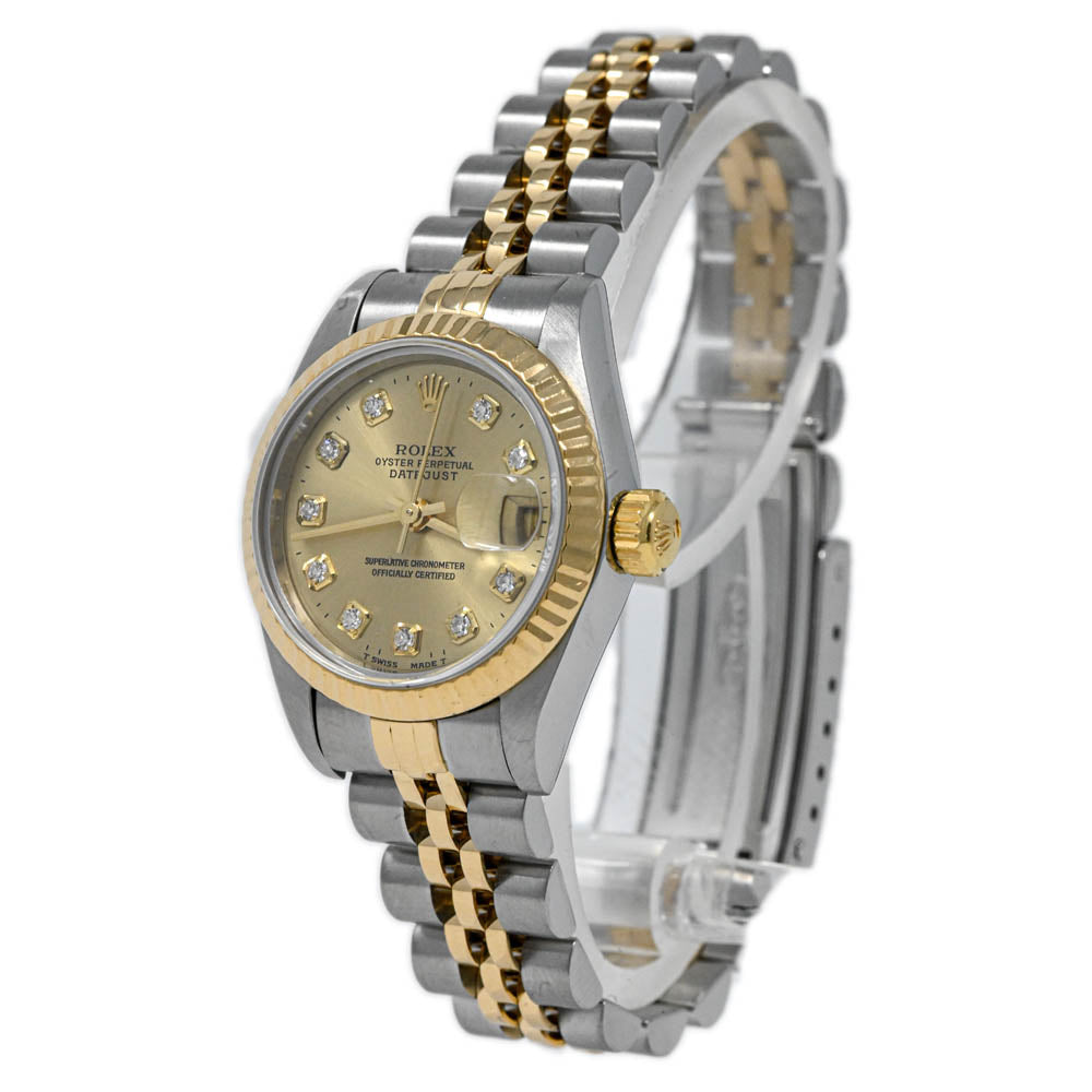 Rolex Datejust Two-Tone Stainless Steel & Yellow Gold 26mm Champagne Diamond Dial Watch Reference #: 69173