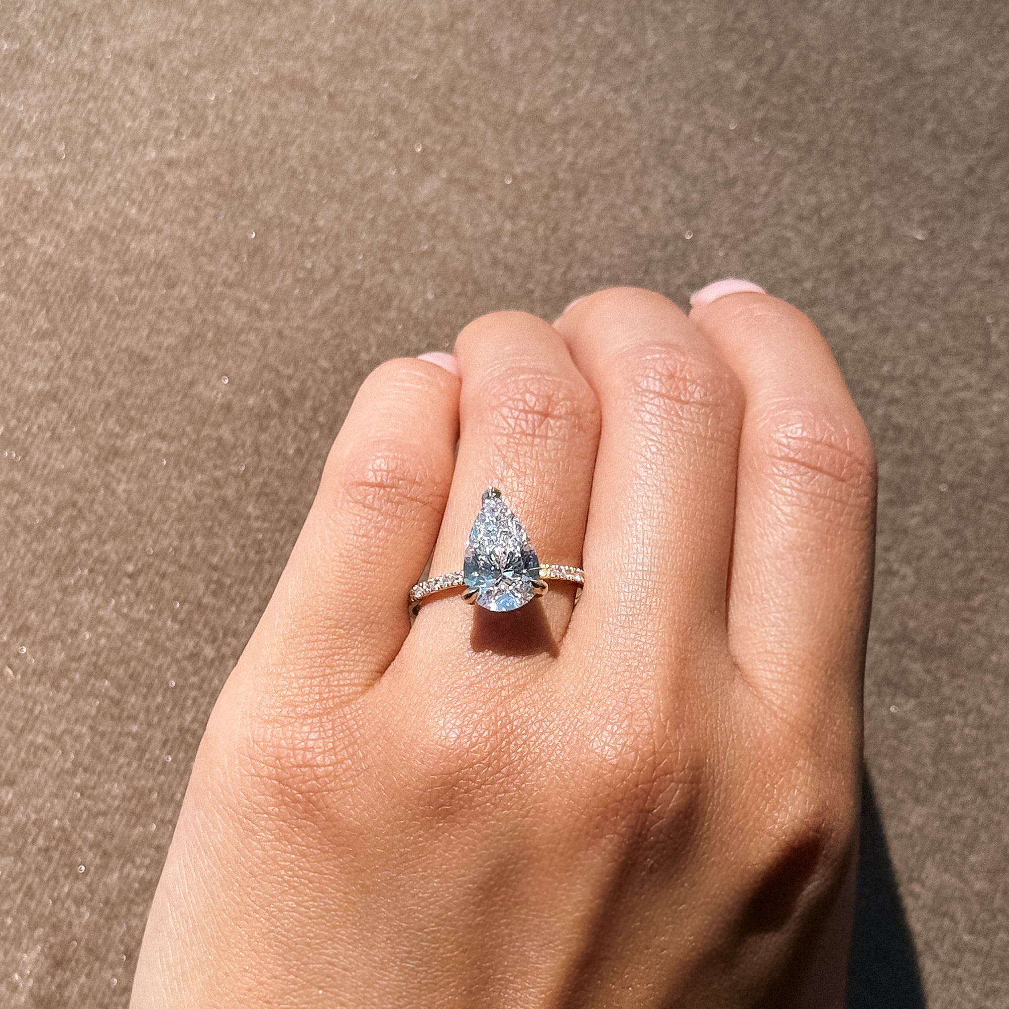 2.55 Pear Lab Diamond Engagement Ring with Hidden Halo