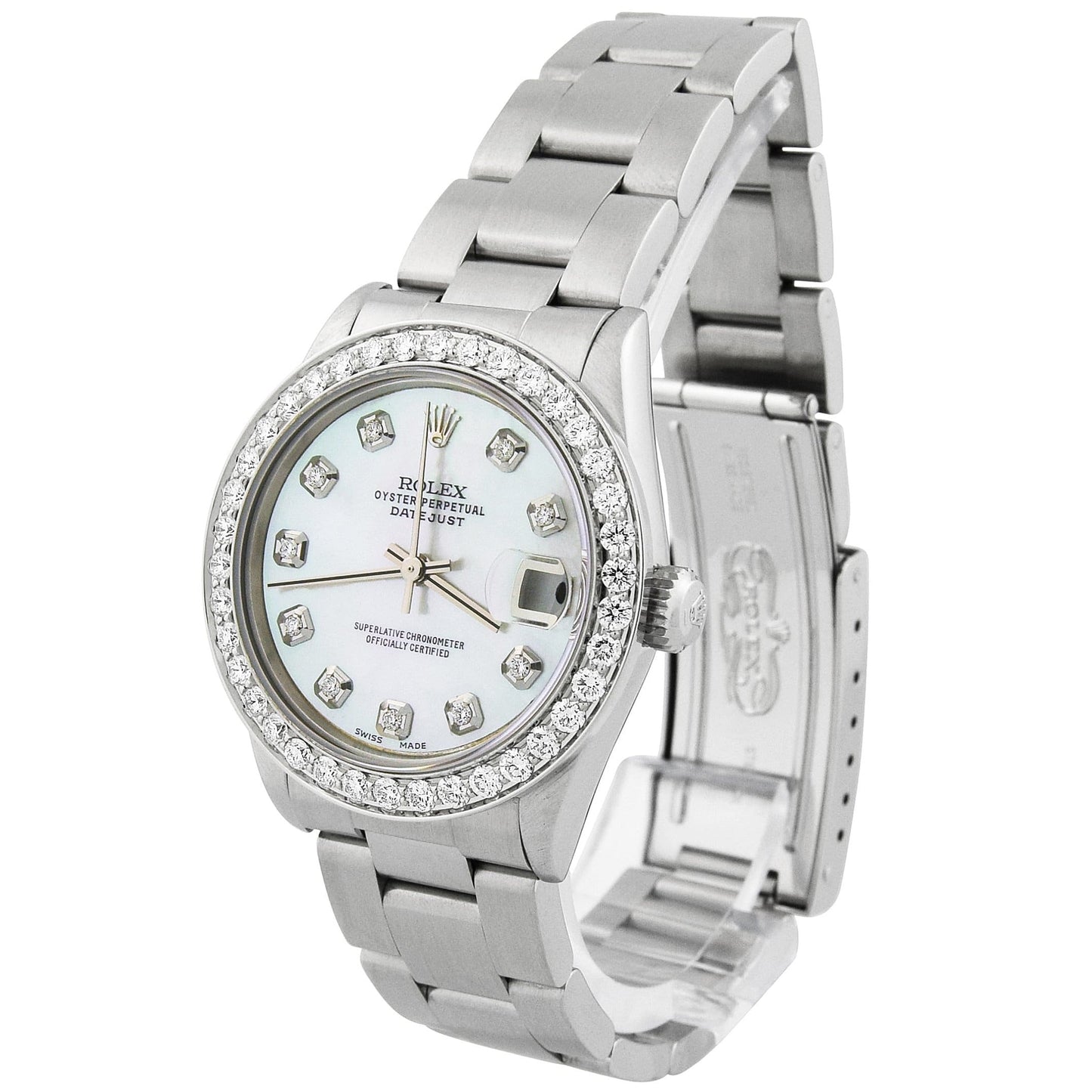 Rolex Datejust Stainless Steel 31mm Custom White MOP Diamond Dial Watch Reference#: 78240 - Happy Jewelers Fine Jewelry Lifetime Warranty