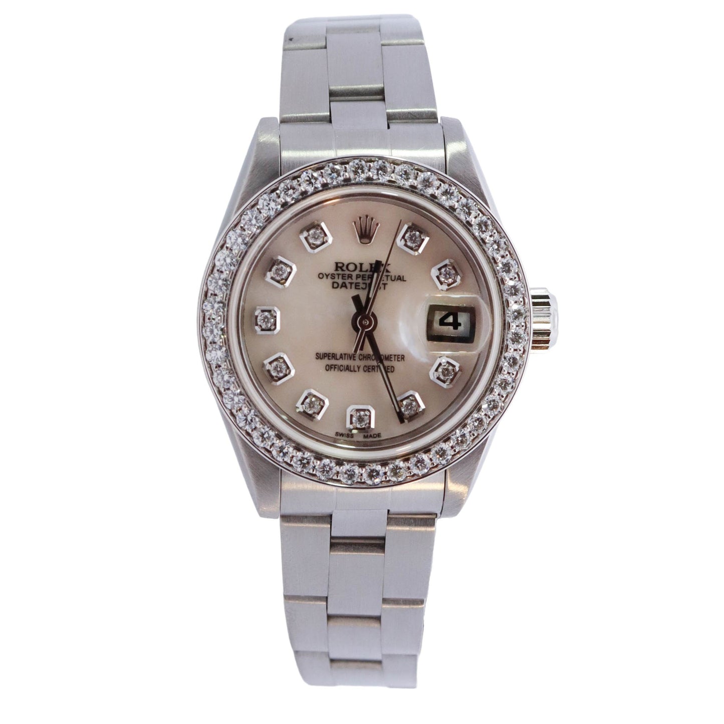 Rolex Date Stainless Steel 26mm Custom White MOP Diamond Dial Watch Reference# 79160 - Happy Jewelers Fine Jewelry Lifetime Warranty