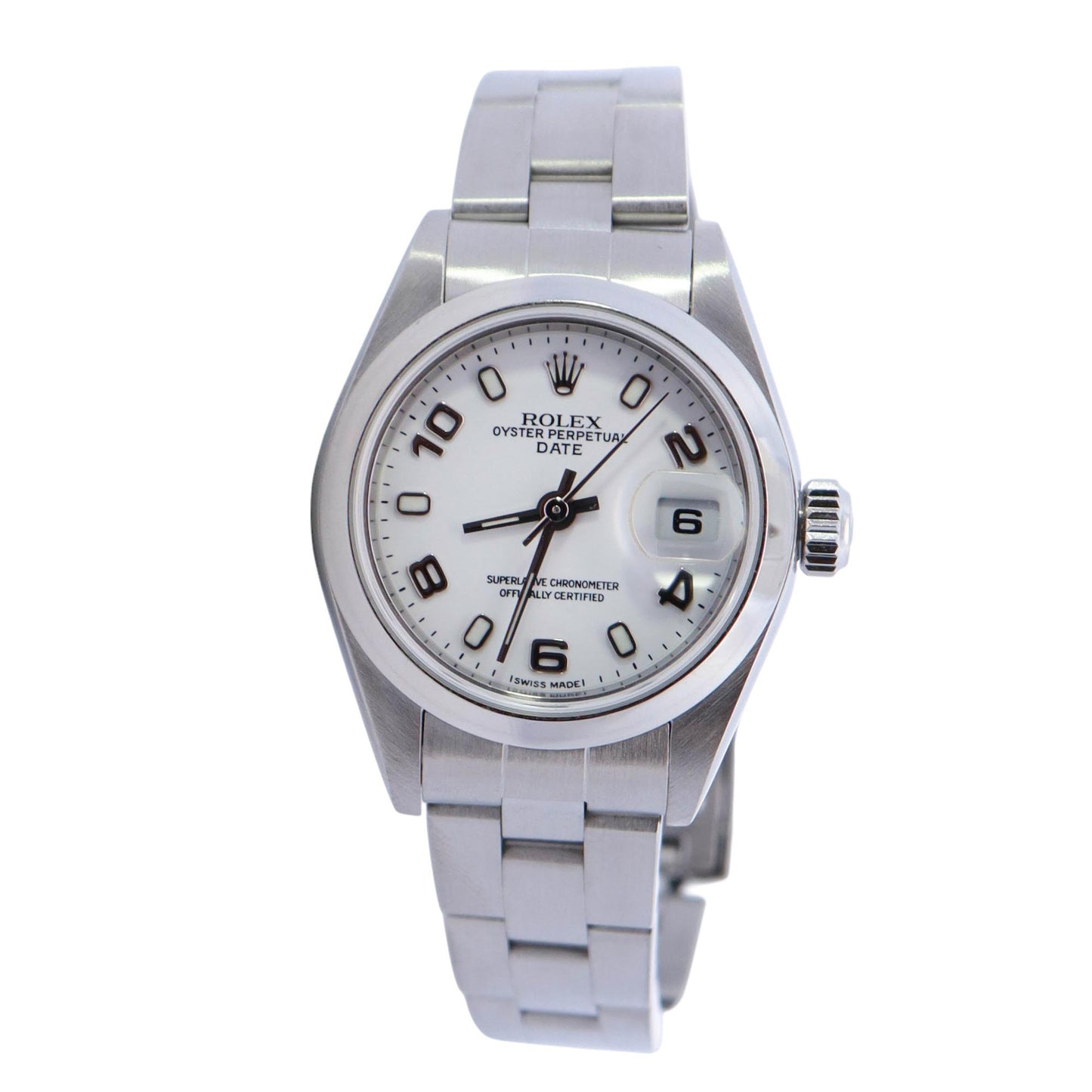 Rolex Oyster Perpetual Date Stainless Steel 26mm White Stick & Arabic Dial Watch Reference# 79160