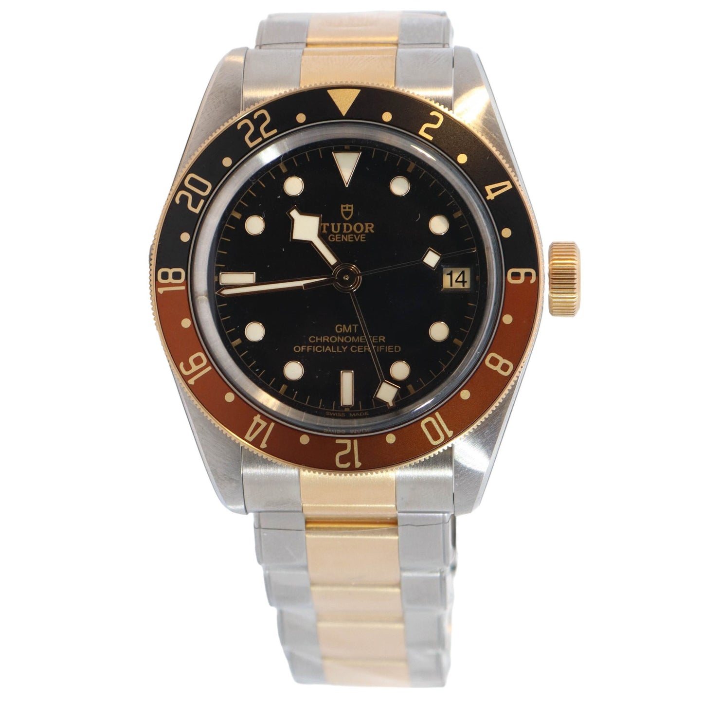 Tudor Black Bay GMT Two-Tone Stainless Steel & Yellow Gold 41mm Black Dot Dial Watch Reference# 79833MN
