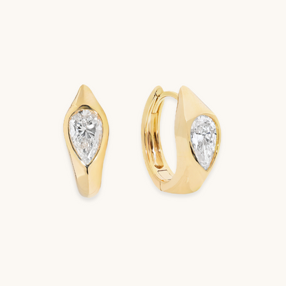 Bezel Pear Lab Diamond Huggie Earrings - Happy Jewelers Fine Jewelry Lifetime Warranty