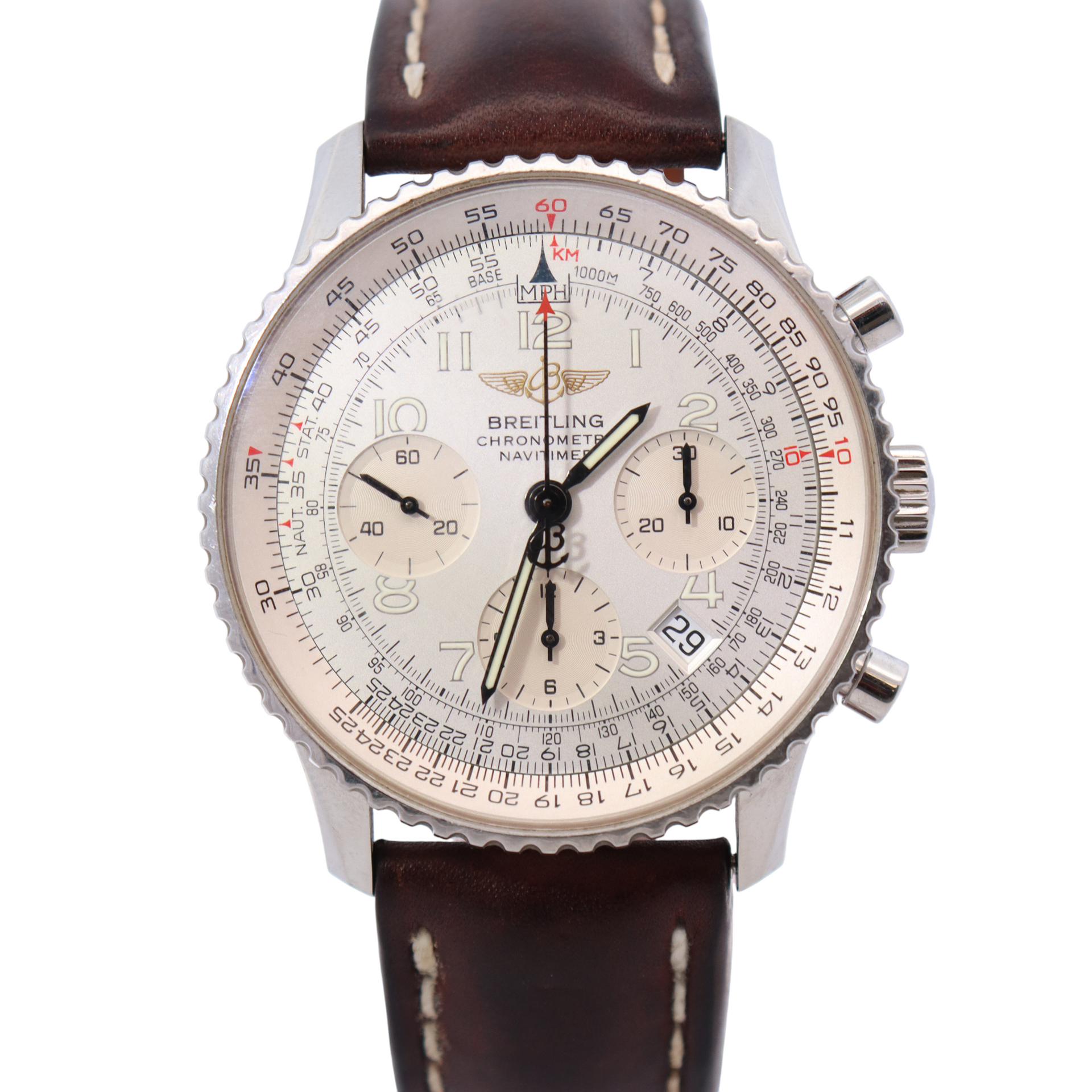 Breitling Navitimer 42mm Silver Dial Watch Ref# A23322 – Happy