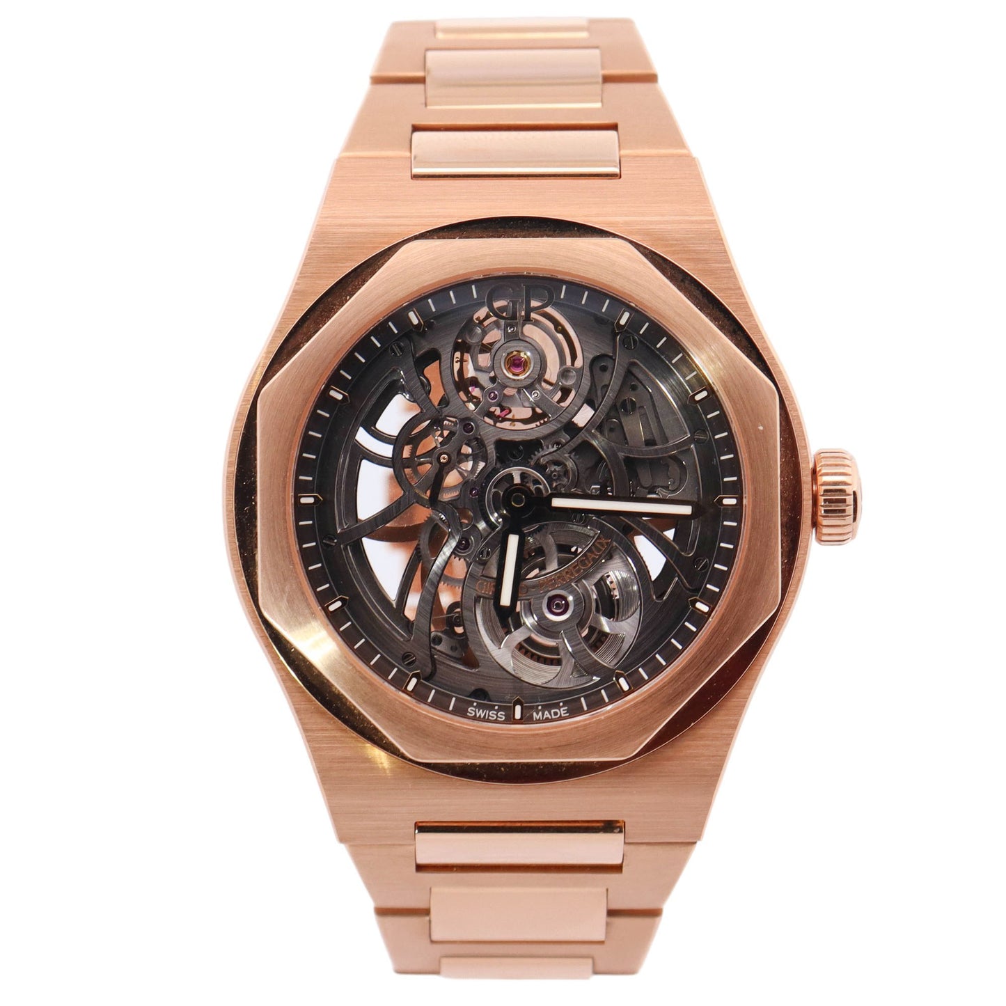 Girard Perregaux Laureato Rose Gold 42mm Skeleton Dot Dial Watch Reference# 81015-52-002-52A - Happy Jewelers Fine Jewelry Lifetime Warranty