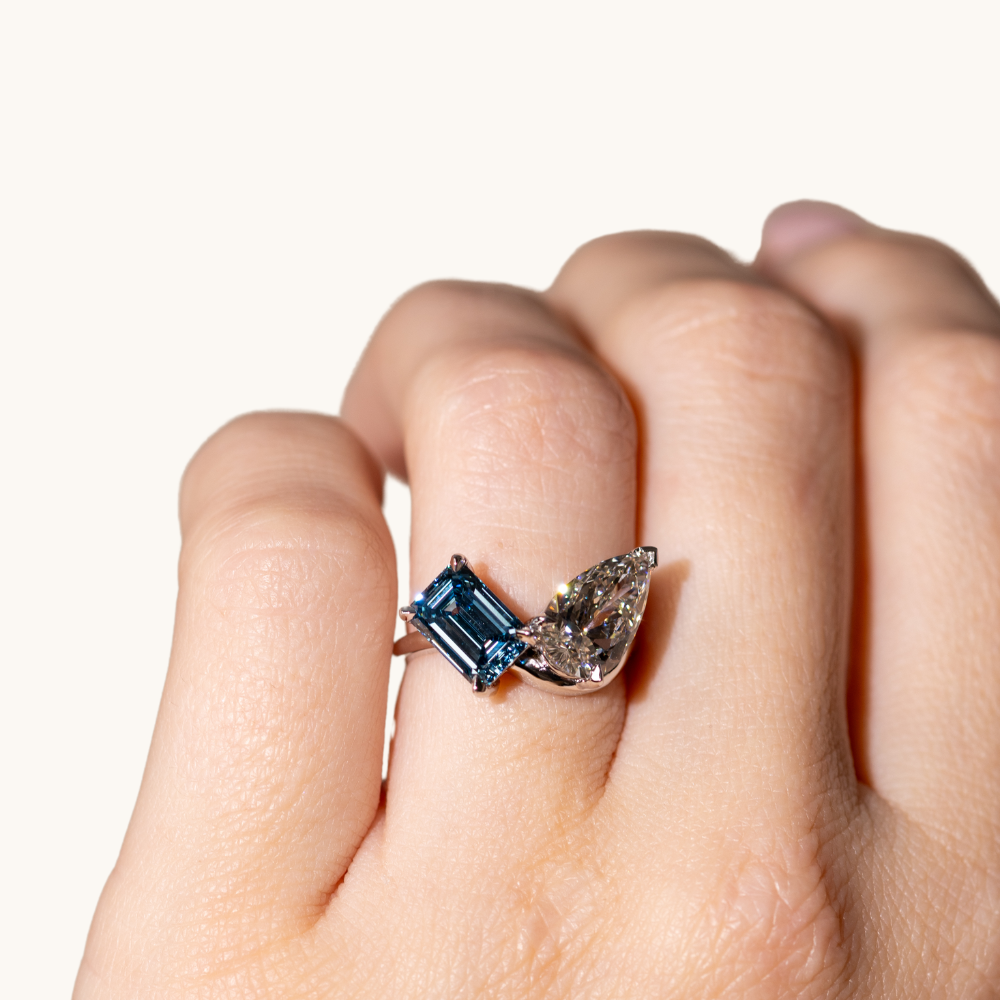 Emerald and Pear Toi et Moi Lab Diamond Engagement Ring - Happy Jewelers Fine Jewelry Lifetime Warranty