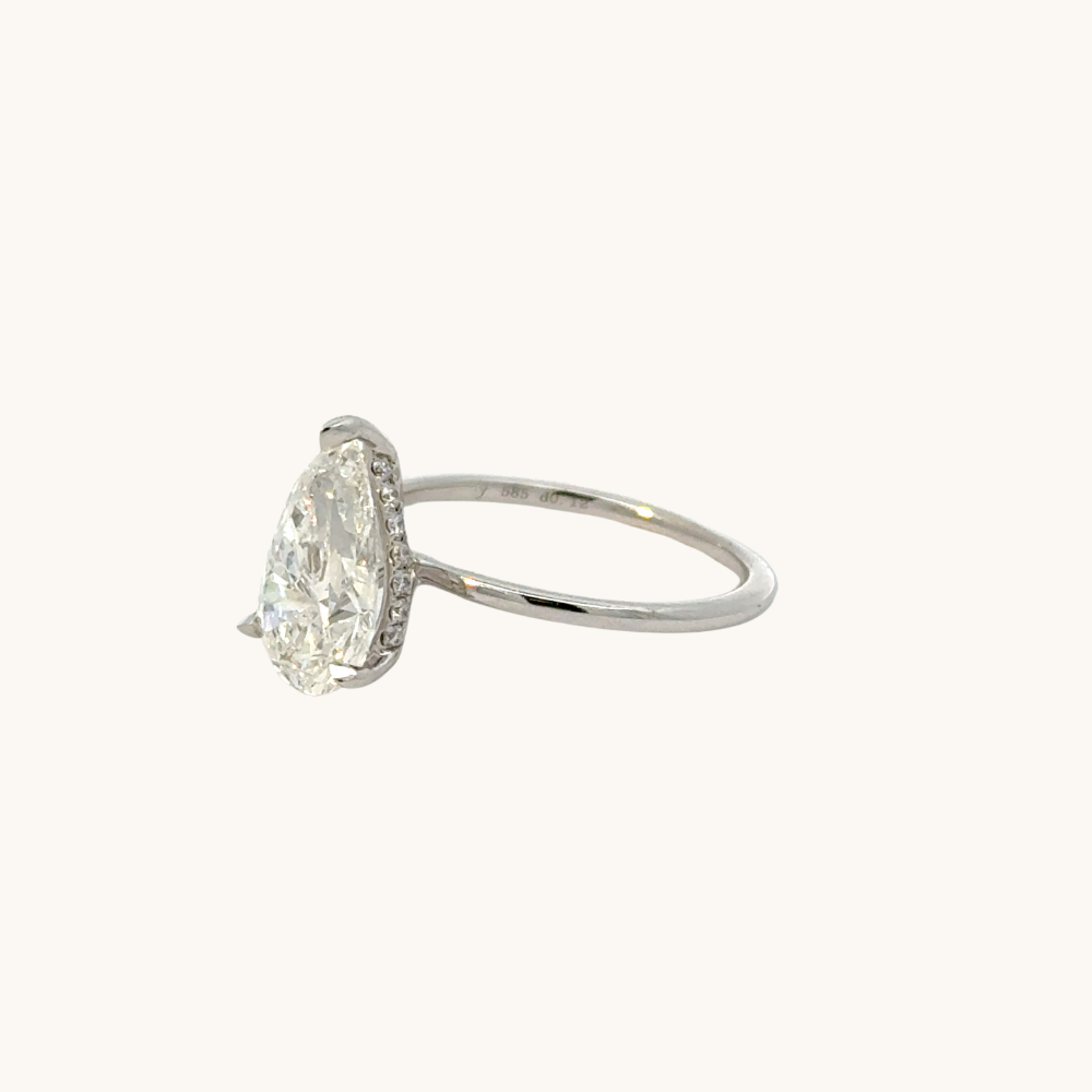 3.55 Lab Pear Diamond Engagement Ring with Hidden Halo