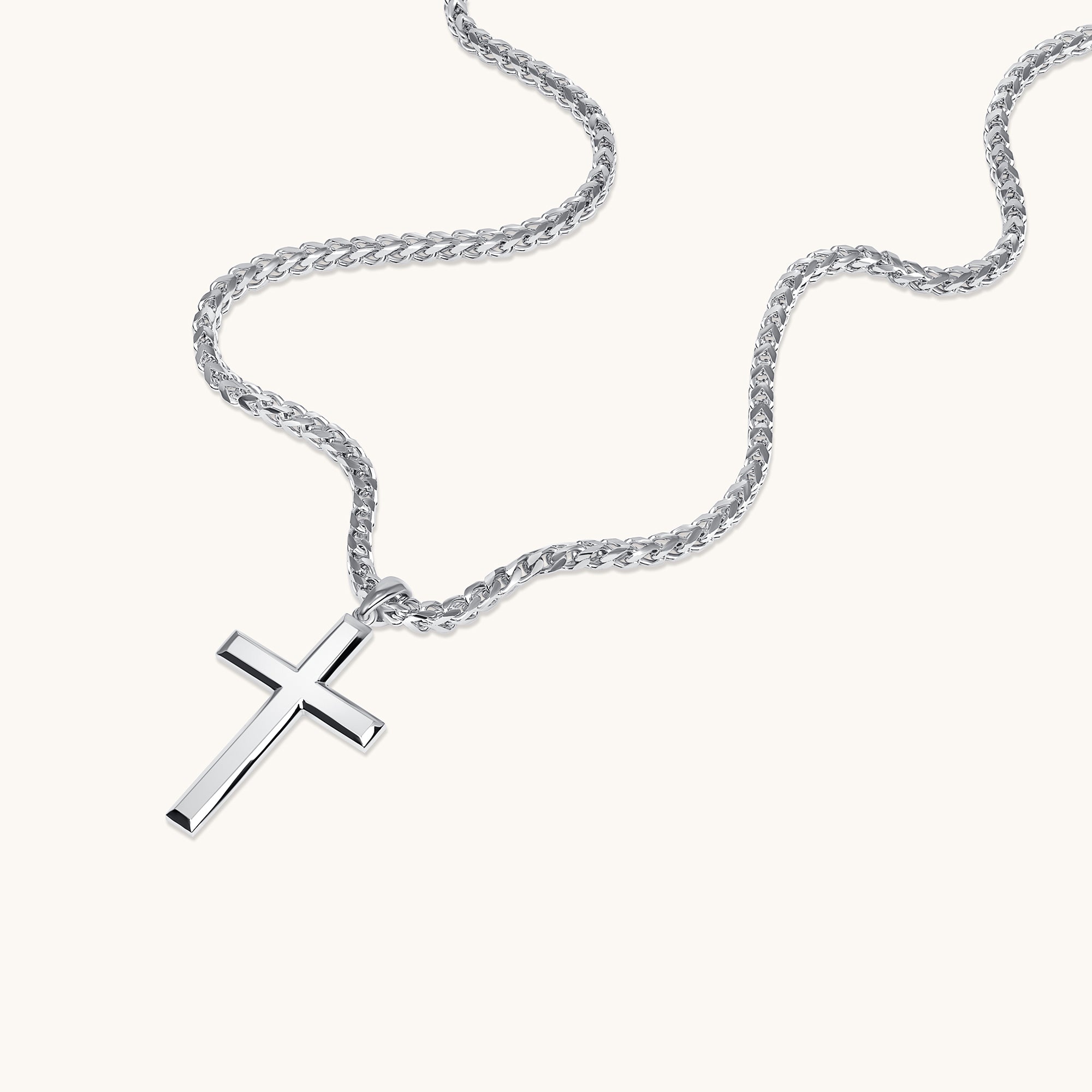 Men's Silver Franco Chain with Cross Pendant - Happy Jewelers Fine Jewelry Lifetime Warranty