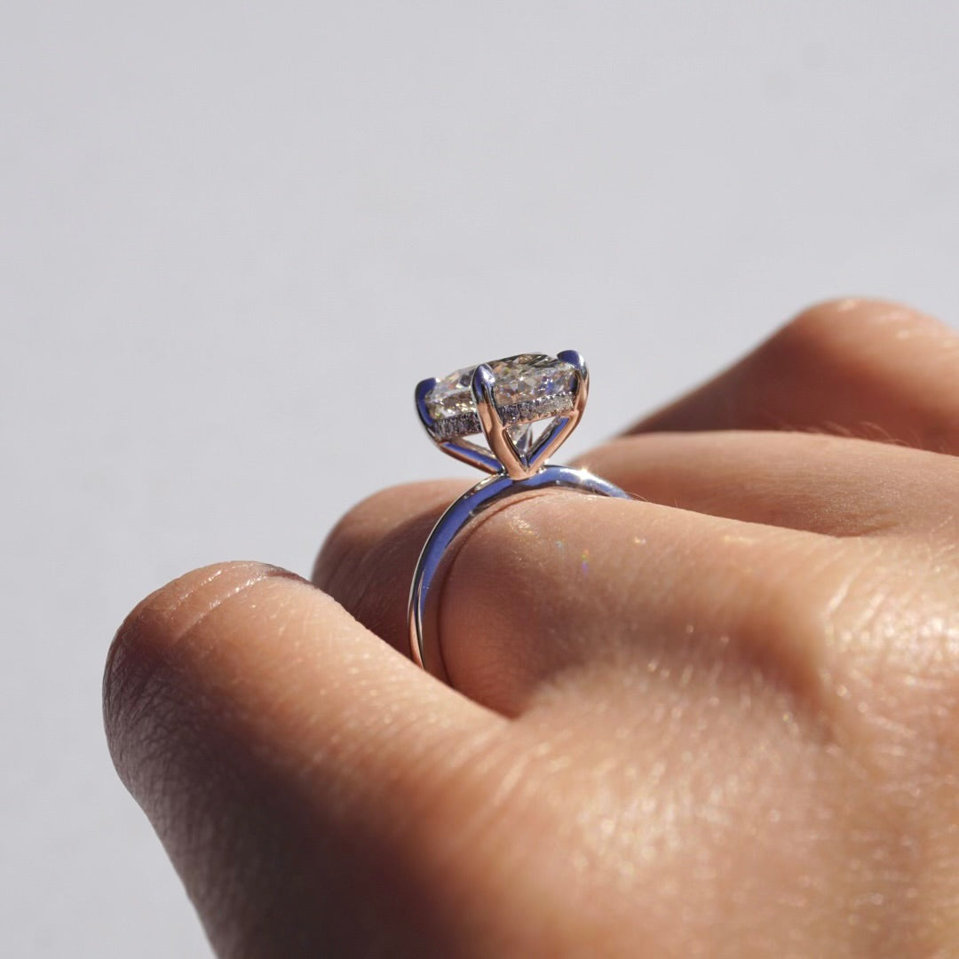 3.00 Oval Lab Diamond Engagement Ring with Hidden Halo - Happy Jewelers Fine Jewelry Lifetime Warranty