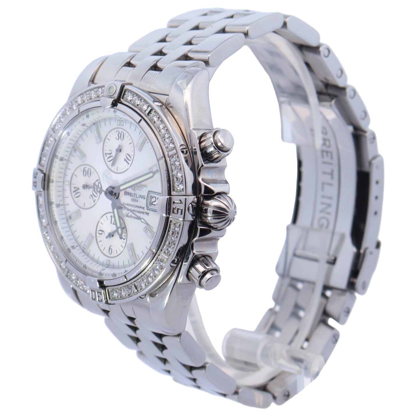 Breitling Chronomat Stainless Steel 44mm White MOP Stick Dial Watch Reference# A13356