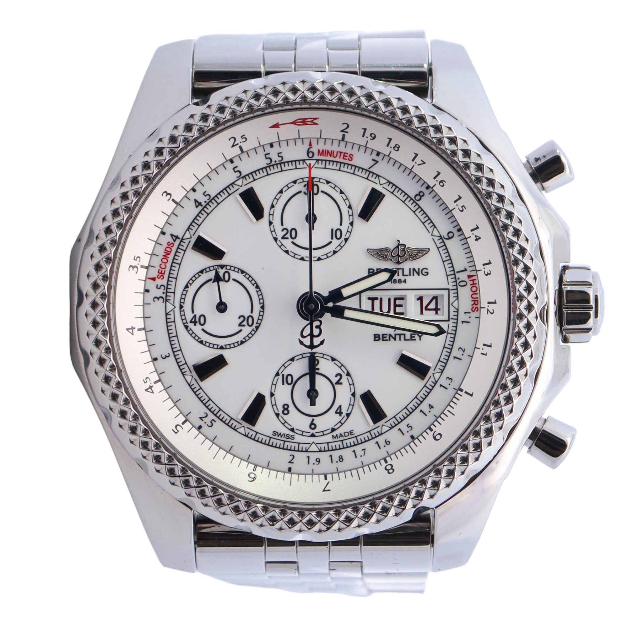 Breitling Bentley Motors GT II Stainless Steel 45mm White Chronograph Dial Watch Reference# A13365 - Happy Jewelers Fine Jewelry Lifetime Warranty