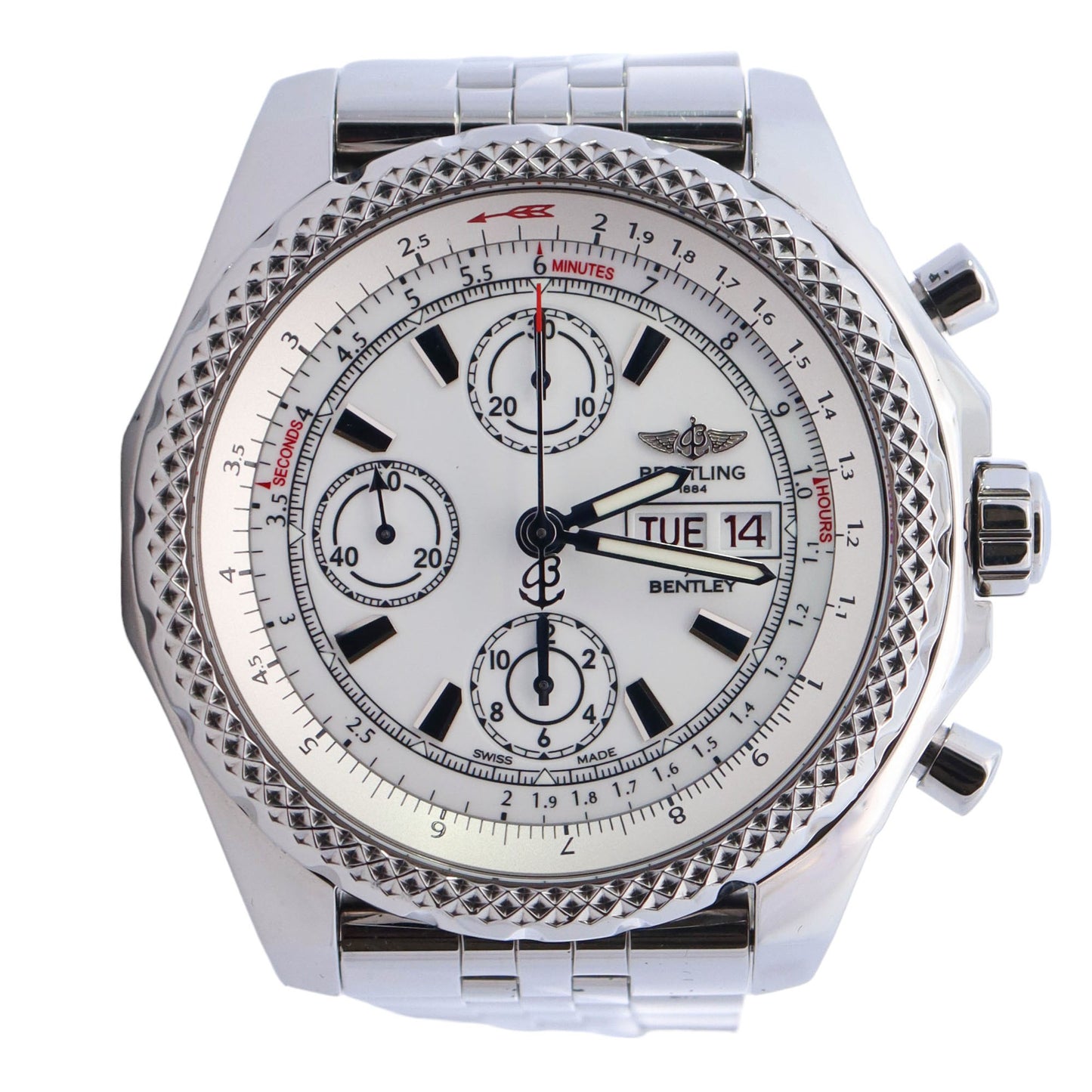 Breitling Bentley Motors GT II Stainless Steel 45mm White Chronograph Dial Watch Reference# A13365 - Happy Jewelers Fine Jewelry Lifetime Warranty