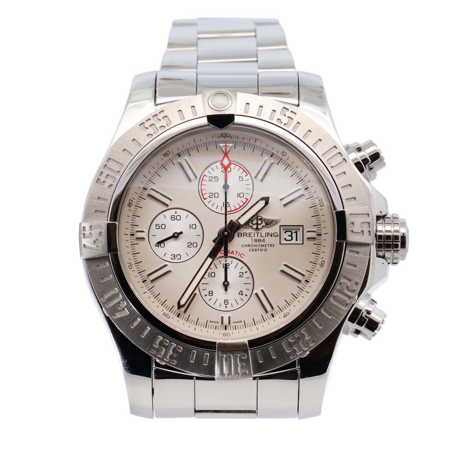Breitling Super Avenger II Stainless Steel 48mm Ivory Stick Dial Watch Reference# A13371 - Happy Jewelers Fine Jewelry Lifetime Warranty