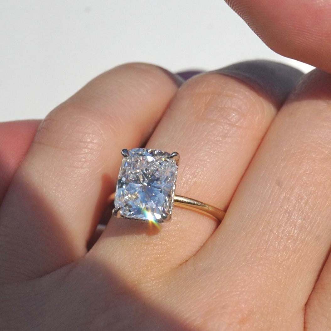 4.52 Carat Lab Cushion Engagement Ring with Hidden Halo | Engagement Ring Wednesday